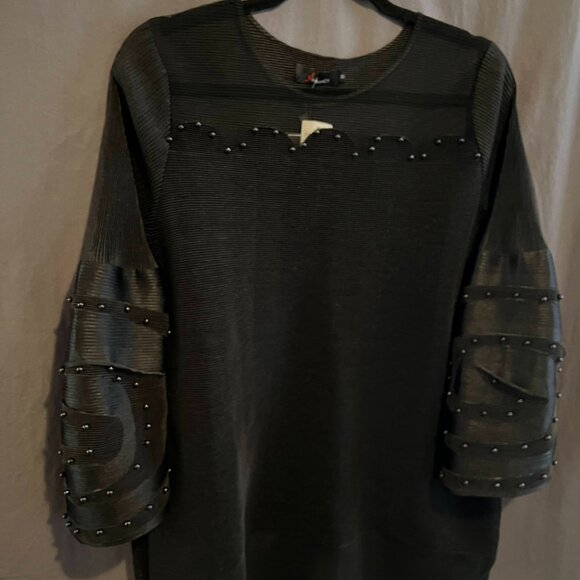 N by Nancy mod avant garde unique puff sleeve scallop neck blouse black M - Picture 8 of 16